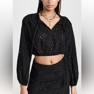 Natalie Martin Collection Black Cropped Amelia Eyelet Top - XS - New with Tags